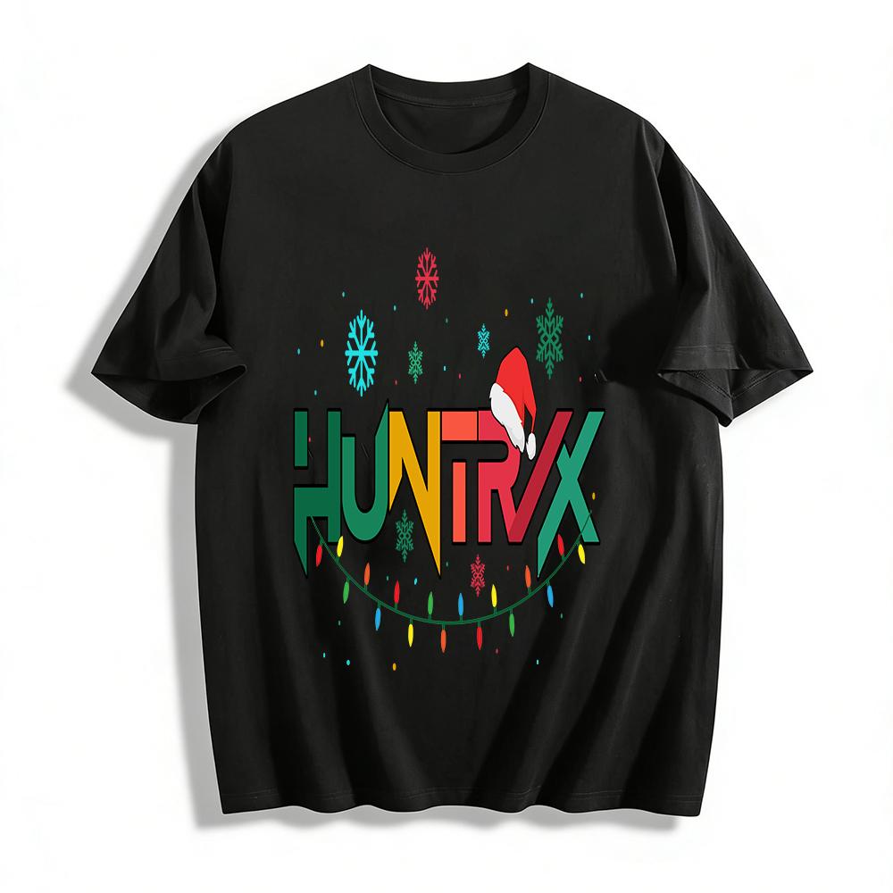 

Christmas Themed HUNTRIX Letter Print Top Casual Snowflake String Light Holiday Sweatshirt Pure cotton T-shirt XXS