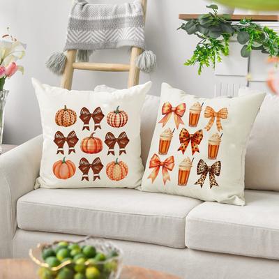 Federa Cuscino Stampata Zucca e Fiocco Decorazione Stanza Festa Autunnale Federa Vacanze Autunnali Regalo Autunnale Ringraziamento