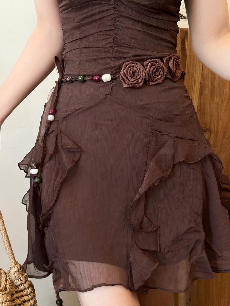 Ethnic Style Wax Rope Wood Bead Acrylic Woven Oval Waist Chain Temperament Belt Versatile Waist Jewelry
