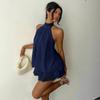 Fashion Sexy Backless Halter Neck Slim Waist Solid Color Women Mini Dress