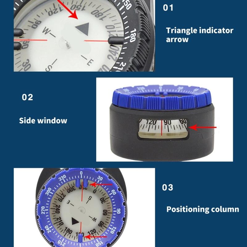 Regulable Pipe Clamp Watertight Compasses Water Sport Swimming Glowing Compasses Underwater Diving Compasses Outdoor