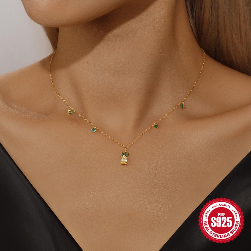 Trendy Fruit Series Collarbone Chain Colored Zircon Splicing Summer Style Stackable Necklace