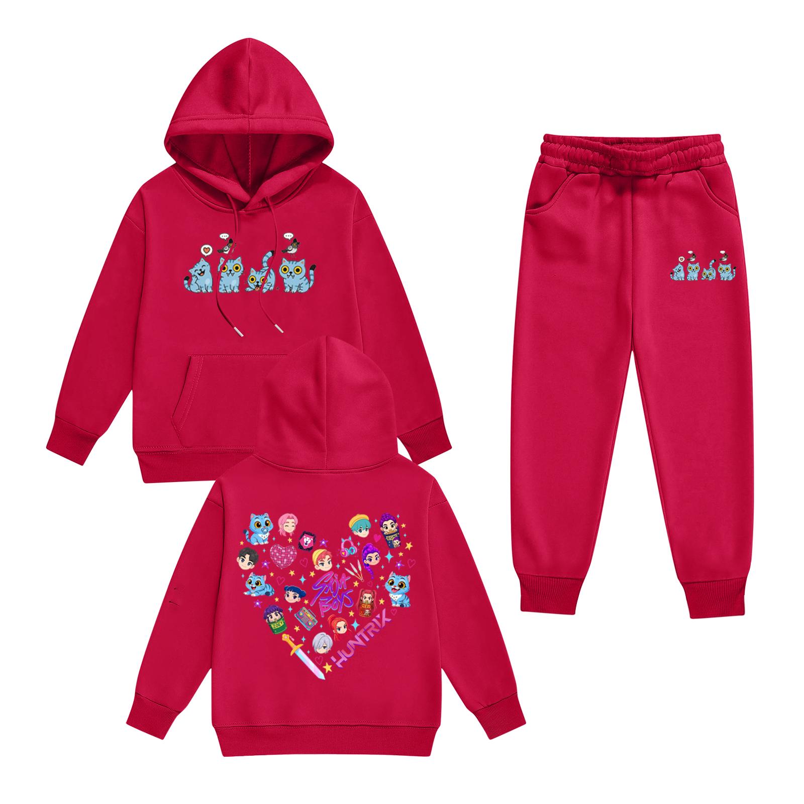 

Kids Long Sleeve Loose Pullover Letter Print Drawstring Hooded Sweatshirt Set 150