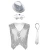 Unisex Kids Shiny Sequin Vest Waistcoat Performance Set Hat Bowtie Necktie Jazz Dance Stage Costume