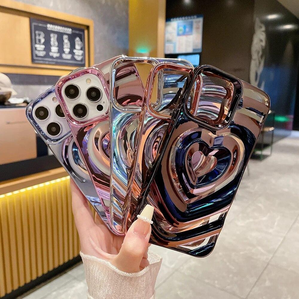 Love Heart Phone Case For iPhone 11 Case iPhone 14 Pro 13 12 Pro Max 13promax Shockproof Silicone Electroplate Bumper Cover Capa