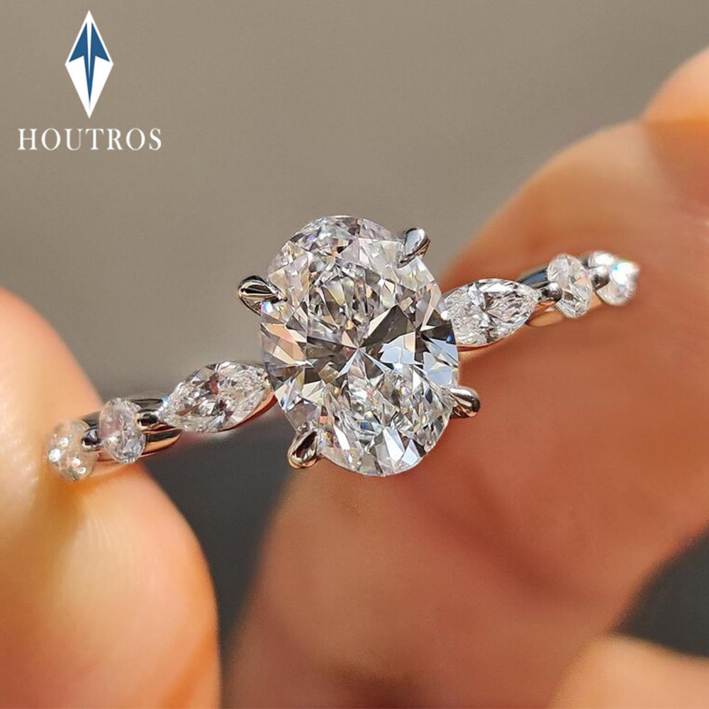 1ct 2ct Oval Cut All Moissanite Engagement Ring for Women CopperOval & Marquise Ring Wedding Bands Jewelry Gift