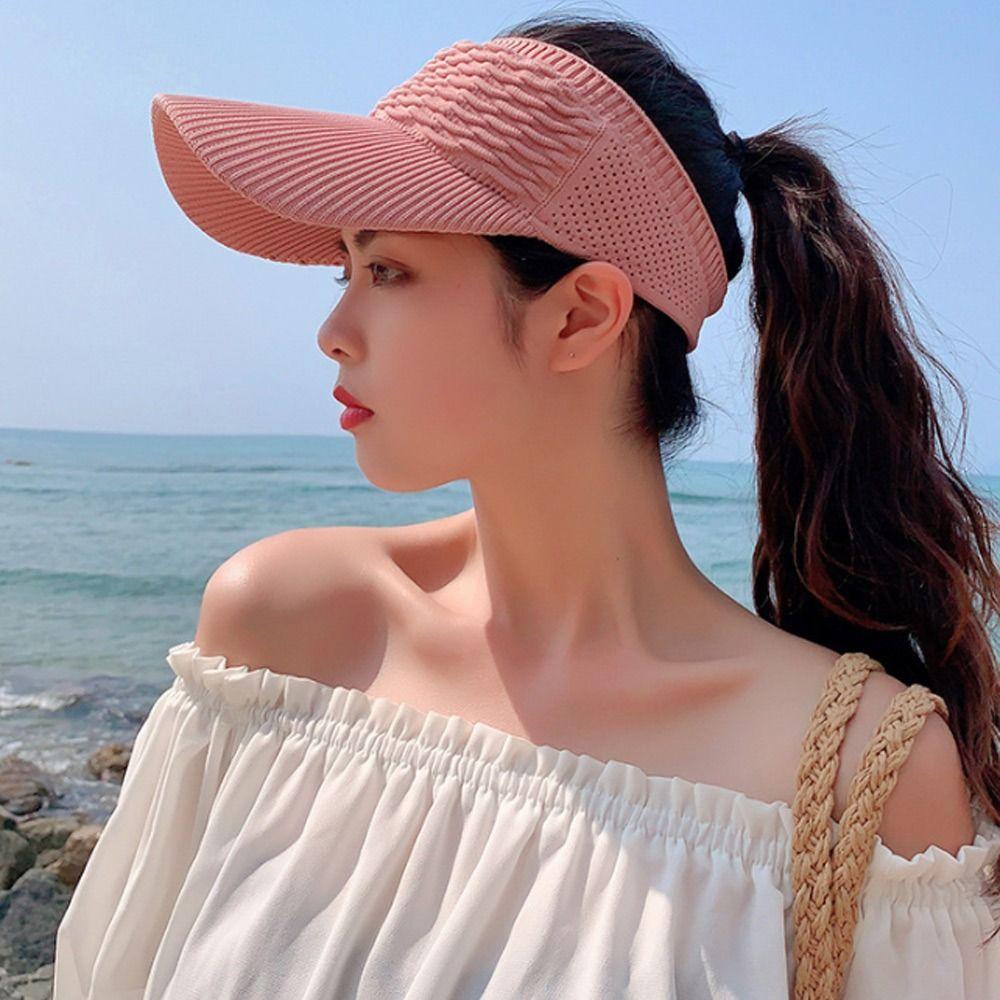 Women Elastic Large Brim Empty Top Hat Sun Hat Sports Visors Baseball Cap