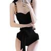 Swimsuit women's black high-end fashion one-piece small-breasted steel tray gathers sexy backless swimsuit to cover the belly and look thin, soaking