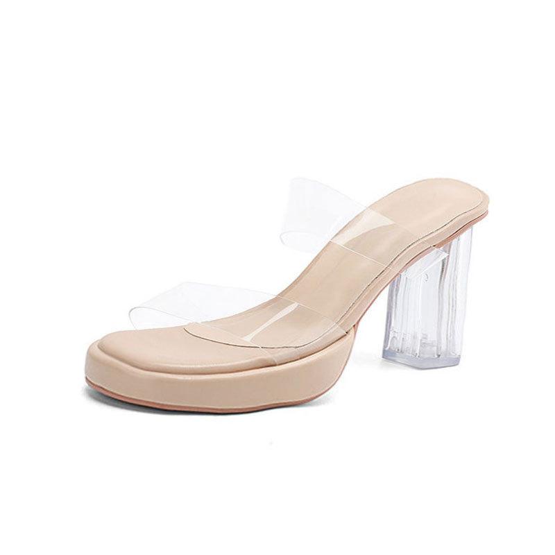 2025 summer new waterproof table transparent high heels women's thick heel nude versatile sandals with sandals