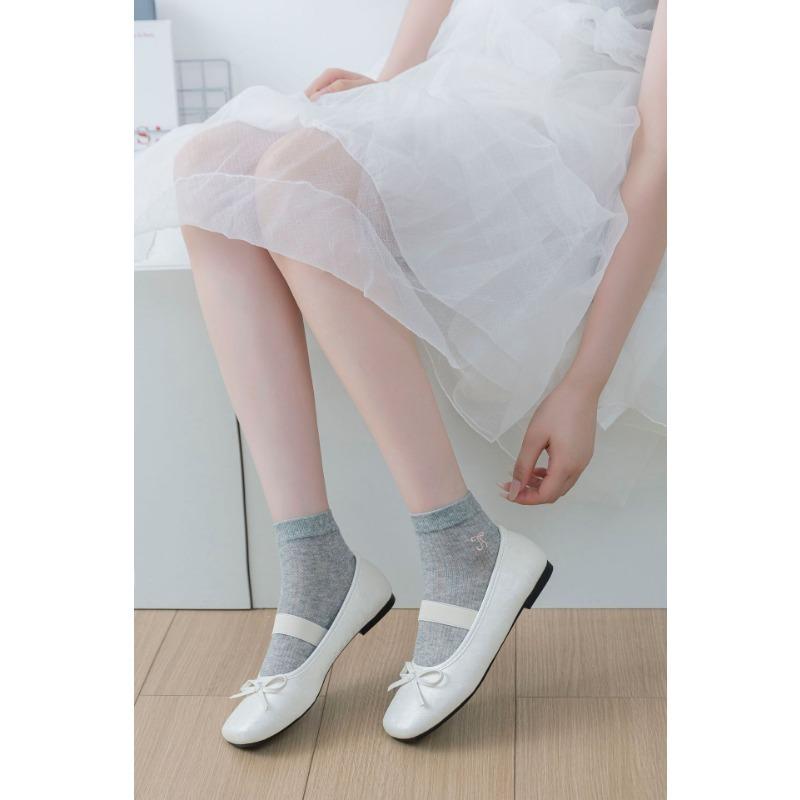 

Женские летние тонкие носки с бантом, ажурные, дышащие, дезодорирующие 1 pair светло-серый