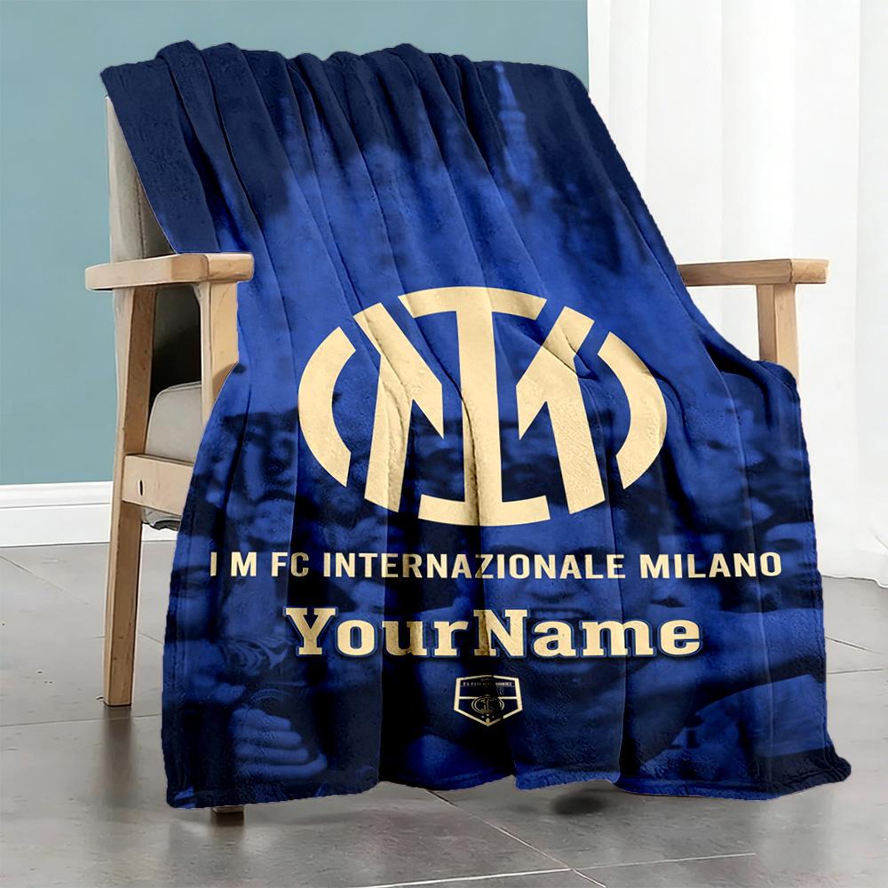 Inter Milan Personalized Name Blanket Throw Customizable Blanket Warmthful Decor Throw For Chair Couch Nap Picnics All-Season Use