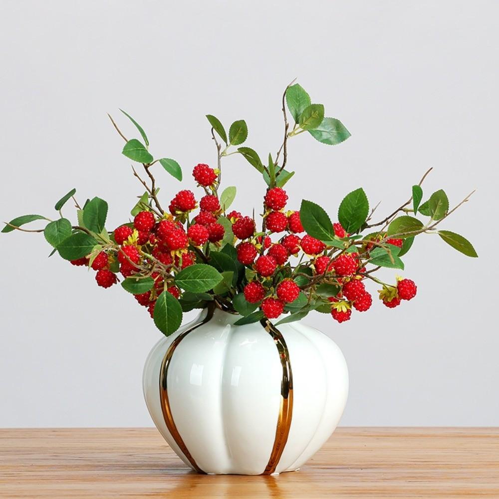 Green Leaves Artificial Raspberry Branch Luxury Fake Plants Living Room Decor