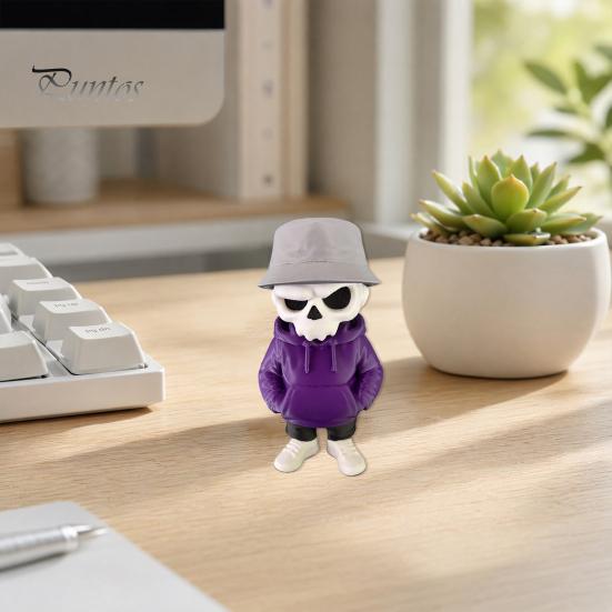 3D Printed Skull Decor Cool Skeleton Figurines, Gothic Small Statue, Halloween Desktop Ornament Spooky Collectible for Home Office Desk Shelf