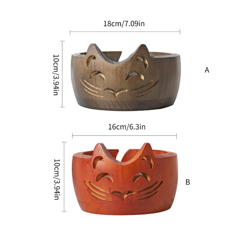 Wood Yarn Storage Bowl Wood Weaving Thread Bowl with Carved Holes Yarn Organiser for Crochet