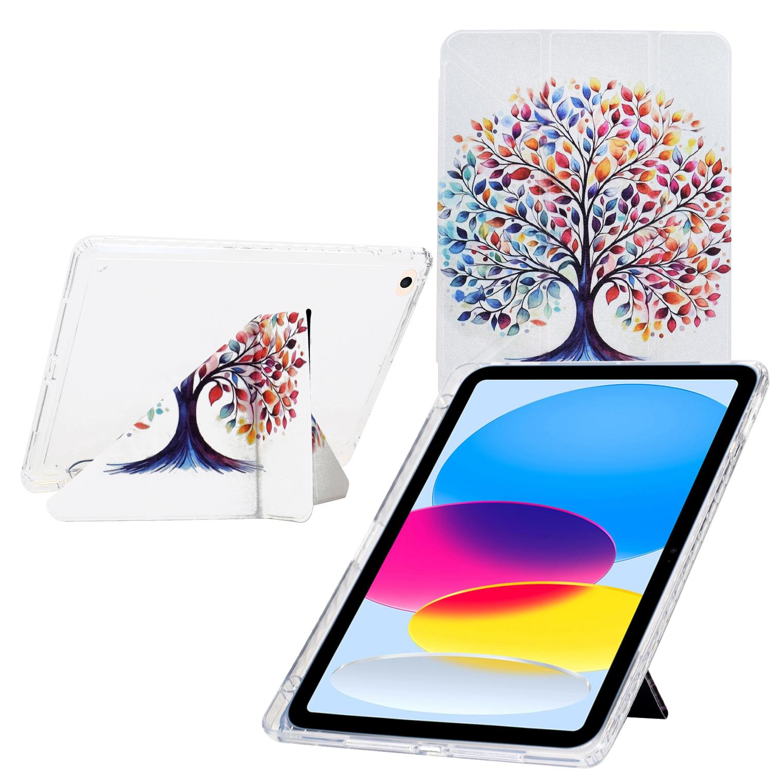 

Tablet Case For iPad 9.7-inch (2018)/(2017)/Air 2/Air (2013),Y-Fold Stand Pattern Print Leather+Clear Acrylic Cover Colorful Tree