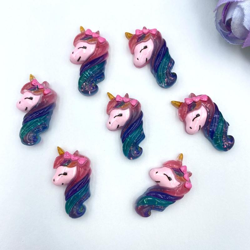 20pcs Hand Painted Resin Unicorn Flatback Cabochons For Hair Bow Centers DIY Scrapbooking Decor