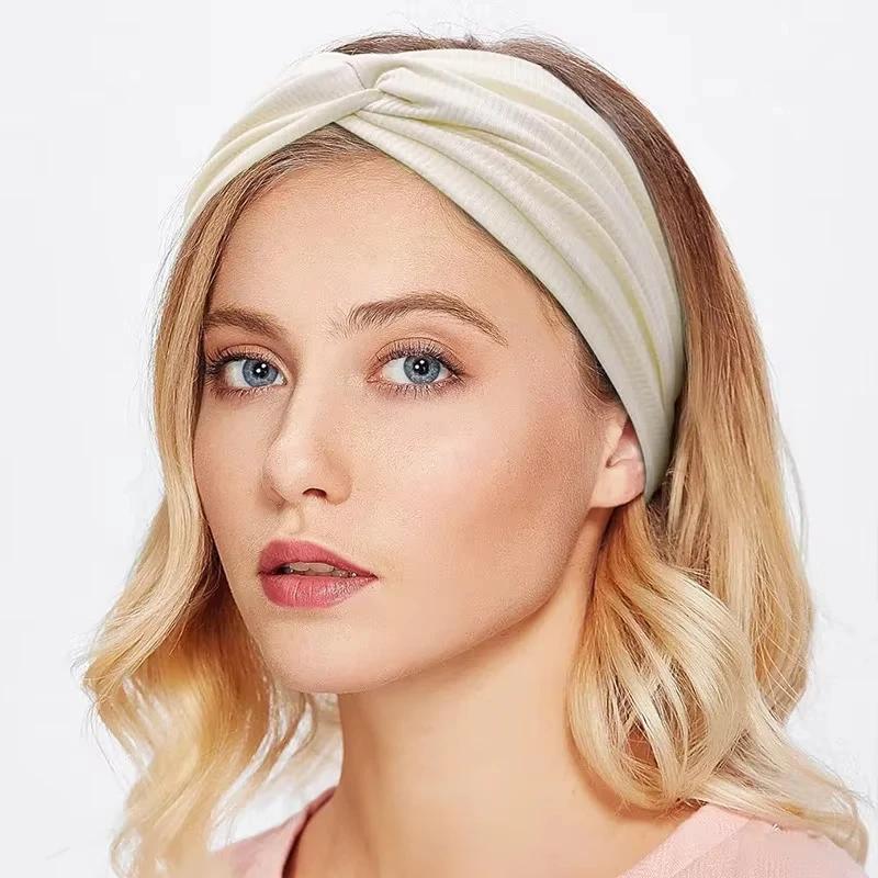 Women Cross Solid Color Hair Bands Girls Fashion Leopard Print Elastic Knitted Headbands Vintage Turban Make Hair Accessories