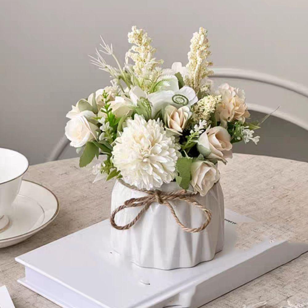 Realistic Artificial Flower Bonsai Rope Eternal Life Simulation Plant Bonsai with Ceramic Flowerpot No Watering