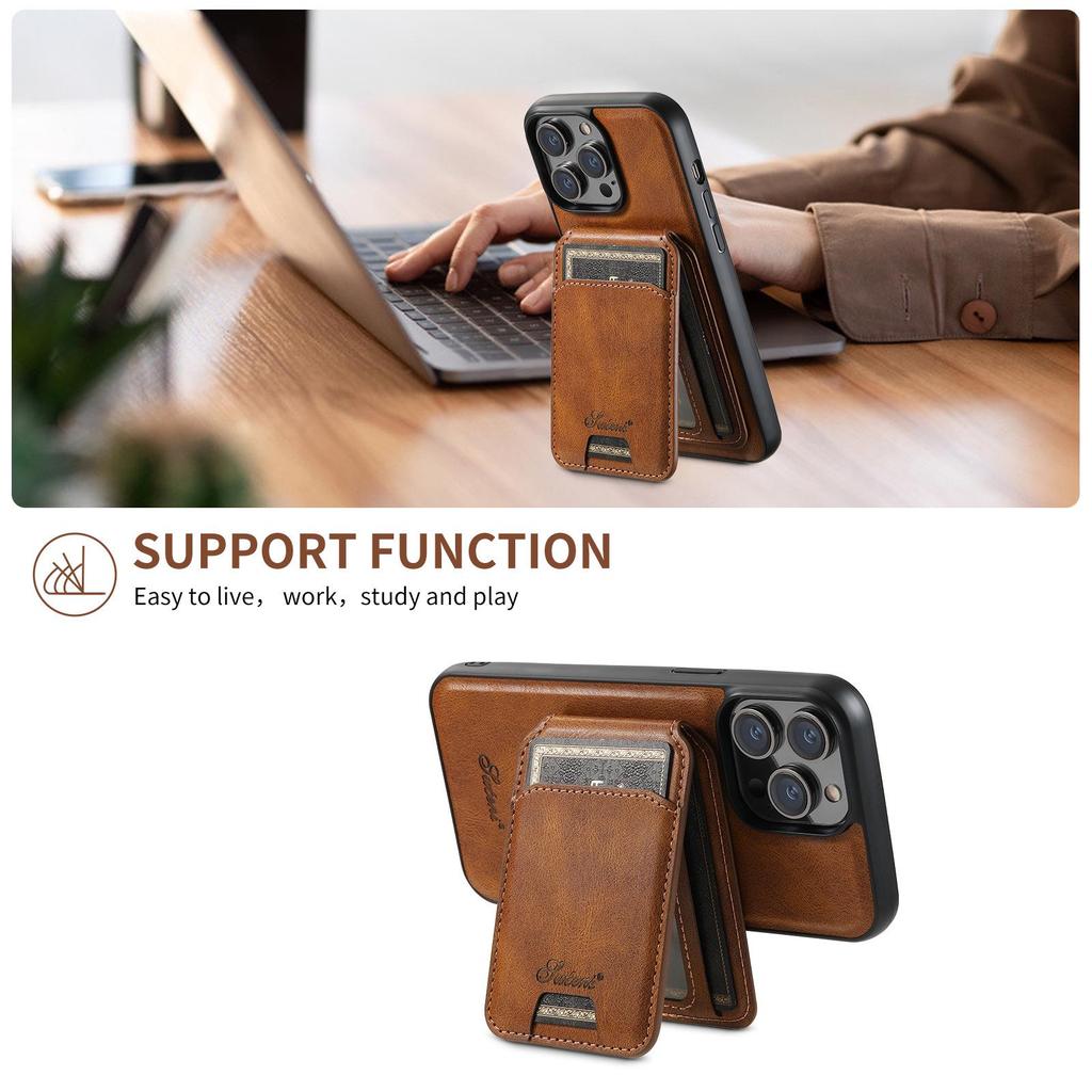 iPhone 17 Pro MagSafe Leather Case with Wireless Charging & Magnetic Card Holder Stand