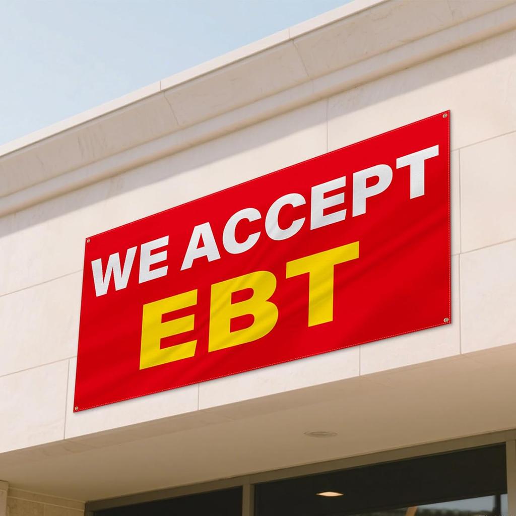 ASUNO 2 Pack 36 x 72 Inch We Accept EBT Banner with Grommets Weatherproof Advertising Polyester Reble Flag for Store Business Office Industrial Yard