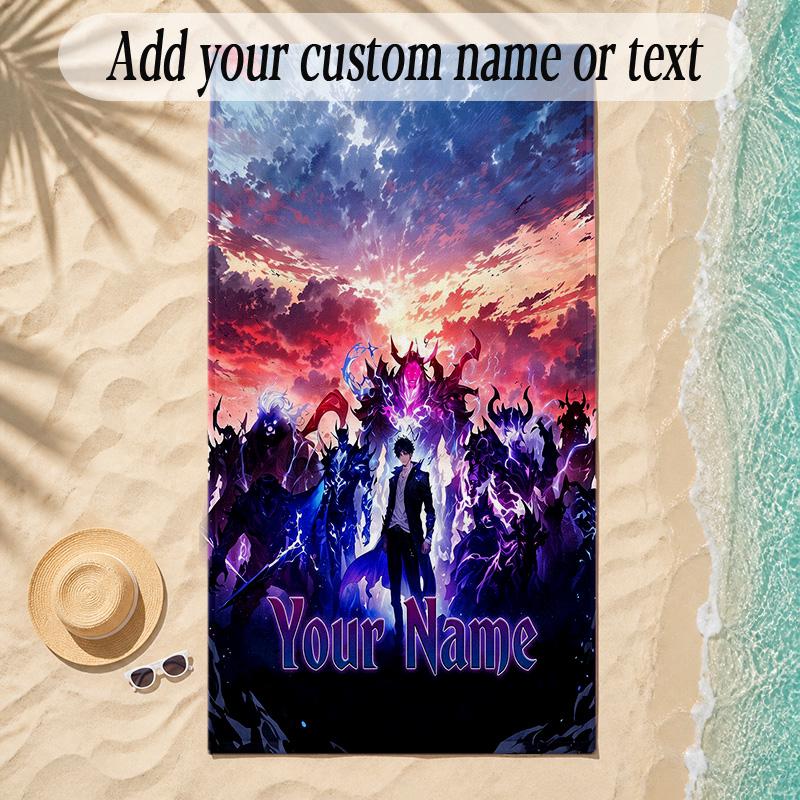 Beach TowelSolo Leveling Custom Name Text Personalized Soft Towel for Beach Pool Indoor Home Decor Gift
