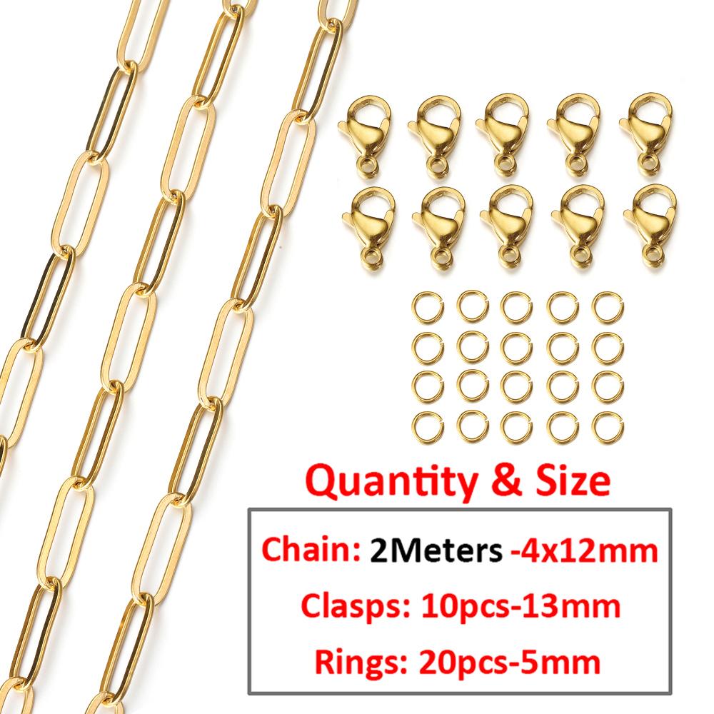 2Meters/1Meter Stainless Steel Chain Lobster Clasps Jump Rings Connectors Chains for Bracelet Necklace Jewelry Making DIY Kit