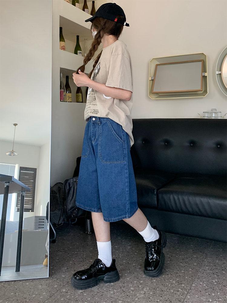 Volné Neutrální Velká Kapsa Volné Šortky Dámské Y2k Retro Široká Noha Denim Poloviční Kalhoty Léto High Street Ležérní A-linie Modré Šortky Dámské