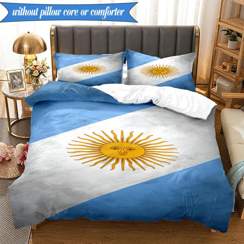 3PCS Argentina Flag Design Bedding Set 2D Printing (Includes 1 Duvet Cover + 2 Pillowcases Coreless), Bedroom decor,Fan Gift