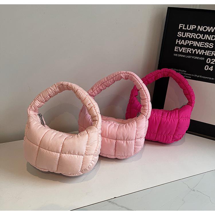 Korean Pleated Plaid Cloud Mini Handbag 2024 – Chic Downy Underarm Bag