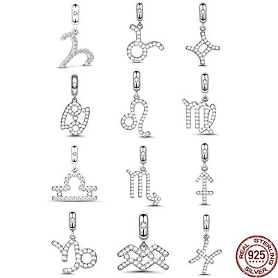 925 Sterling Silver 12 Constellations Pendant Dangle Charm Bead For Women Fit Original Fasion Bracelet Necklace DIY Jewelry