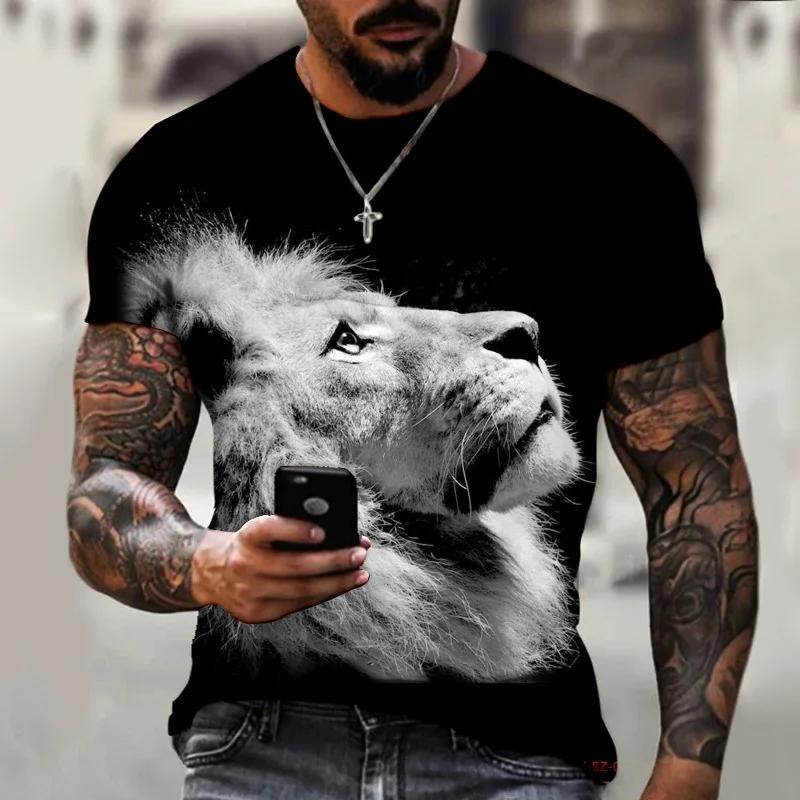 Lion King 3D Printed Men T-Shirt Summer Casual Tees Shirts Animal Tops Black Harajuku Short Sleeve Hip Hop Oversized Streetwear
