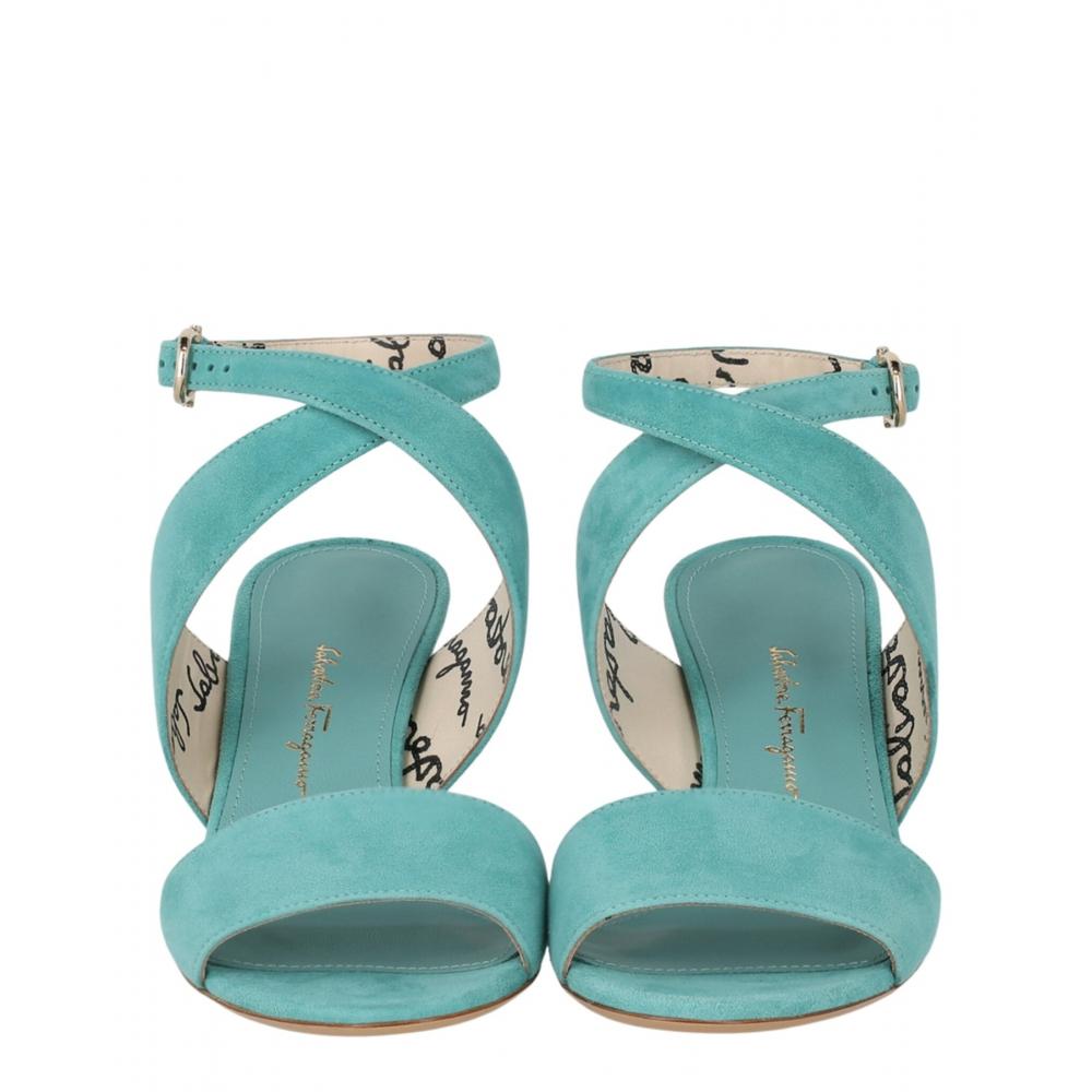 Salvatore Ferragamo Sheena Suede Heel Sandals Blue