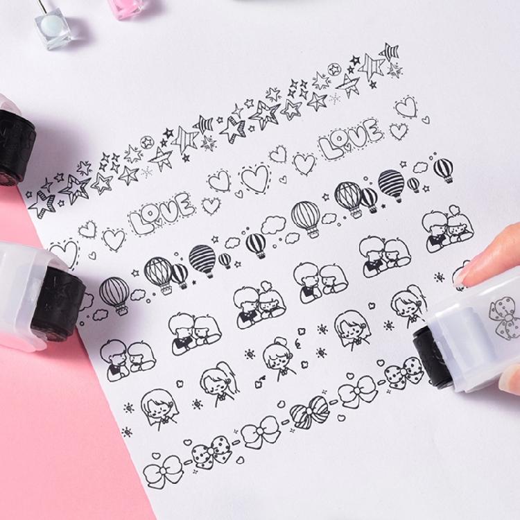 6Pcs Creative Cartoon Roller Stamp Set For Children Student Card Making Scrapbooking Journal Album Art Craft Project