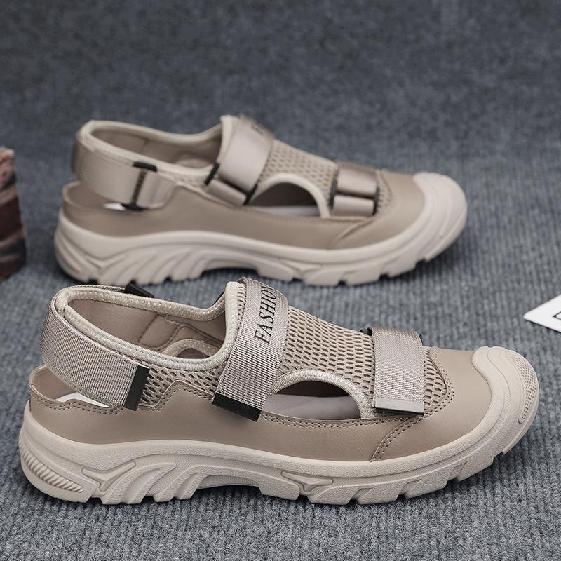 

Летние простые и удобные мужские сандалии, модная универсальная дышащая пляжная обувь, нескользящая мужская повседневная обувь для ходьбы 44 хаки