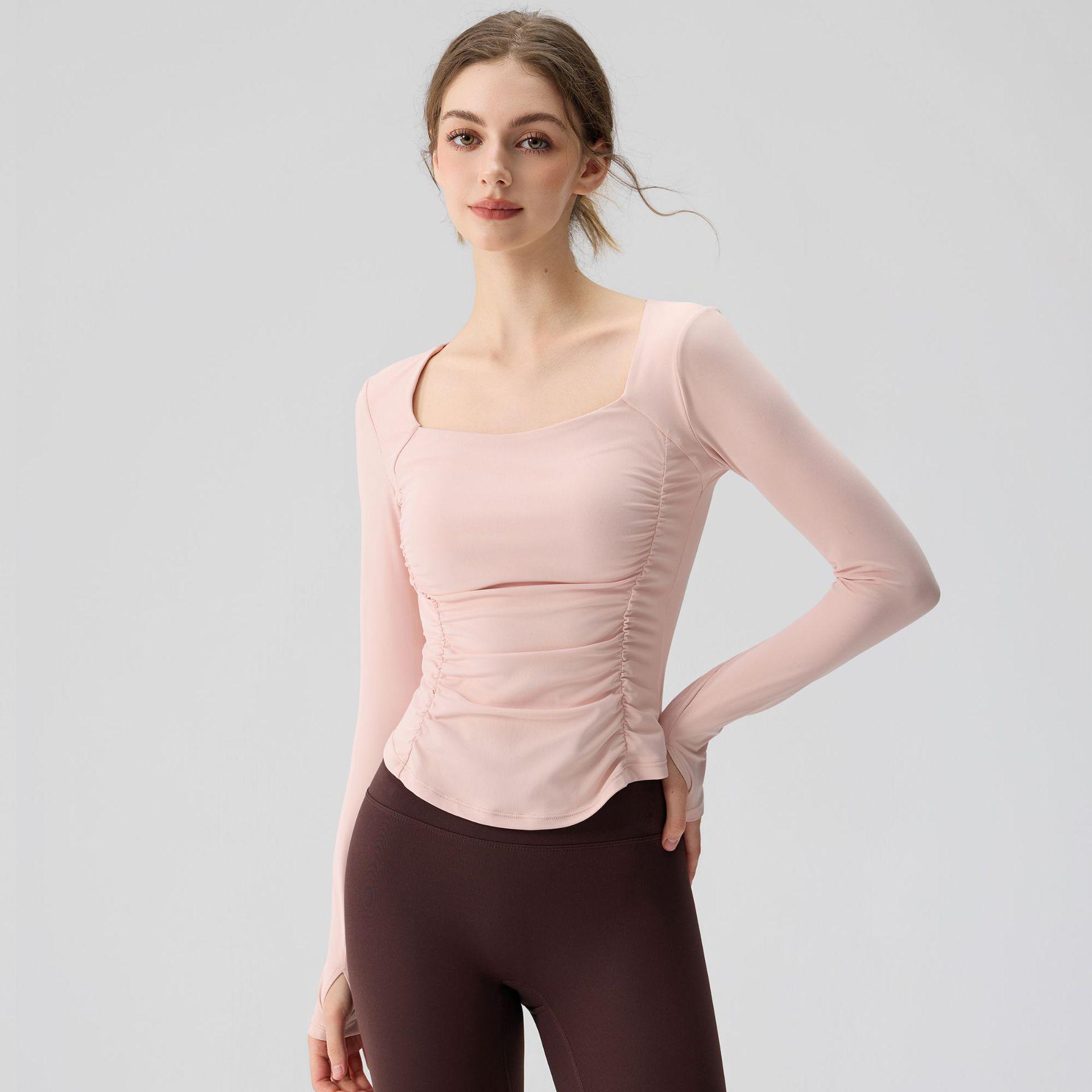 

Women s Yoga & Sports Top with Chest Pads: Long Sleeve, Autumn/Winter, Ideal for Pilates, Running, Cycling, and Fitness. S [Below 50kg]