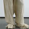 Johnature Women Vintage Bandage Straight Pants Solid Color Summer Elastic Waist Loose Pockets Female Long Trousers