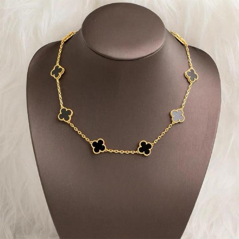 15MM High Version Ten Flower Four-leaf Clover Necklace 18k Double-sided Mother-of-pearl Four-leaf Clover Sweater Chain