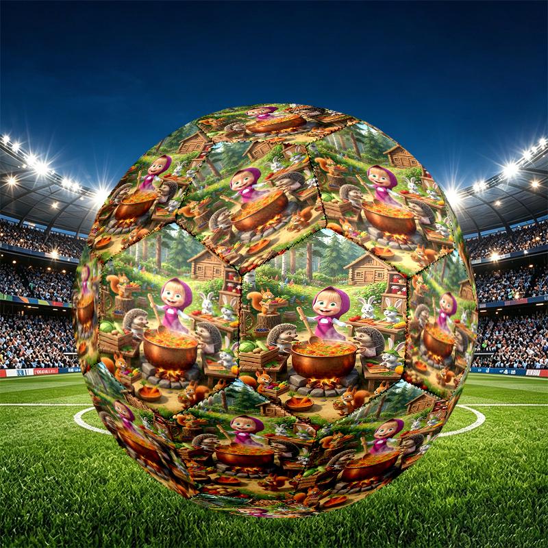 Masha and The Bear Print Size 5 Soccer Ball, PU Wear Resistant Football for Match Training and Daily Practice, Birthday Gift for Soccer Fans