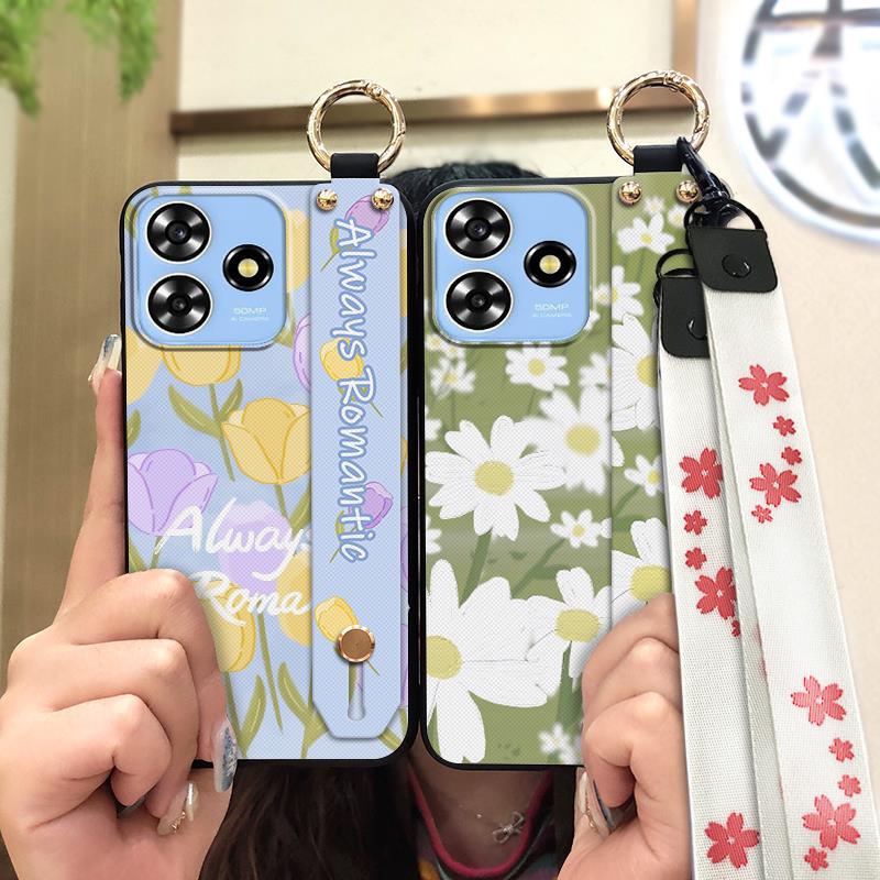 Phone Holder Kickstand Phone Case For ZTE Blade A73 4G/V50 Smart Durable Anti-dust Silicone Wrist Strap Fashion Design