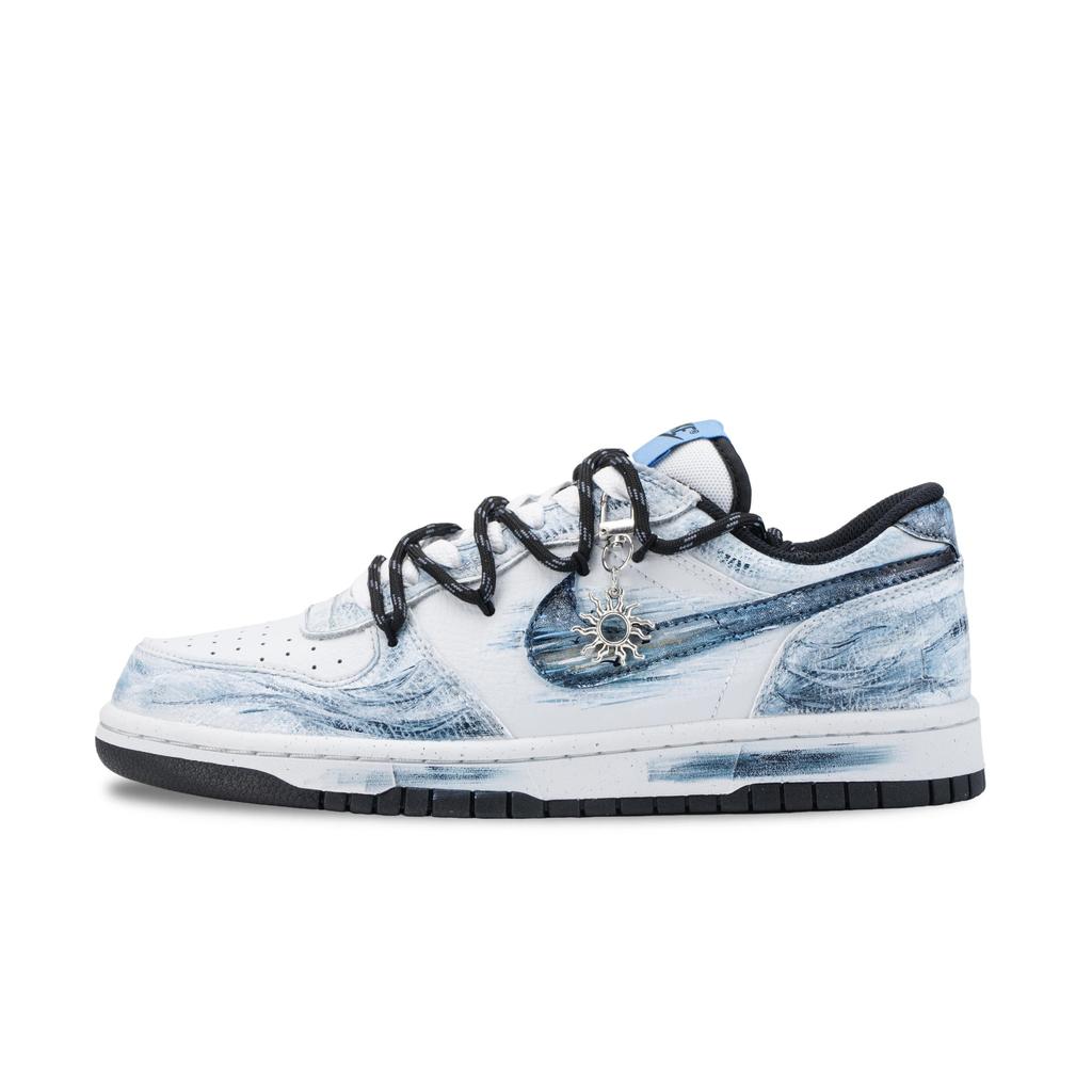 Nike Big Dusk Tinted Smoky Waves Slip Resistant Abrasion Resistant Low top Skateboard Shoes Unisex White Blue 355152-107(Team836-)