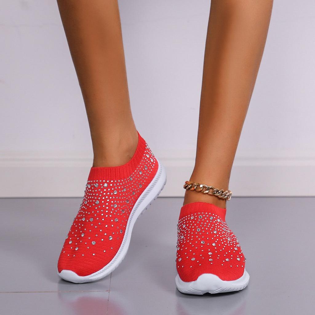 Large Size Spring New Fashion Casual Rhinestone Flying Weaving Women's Sports Style Casual Shoes