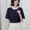 Sueeya Bowtie Short OL [Sueeya] Blouse, Style, Women's Shirt, Bicolor, Sleeve, Top, Slimming, Women, Stylish, Elegant, Cute, Casual, Business, Office,