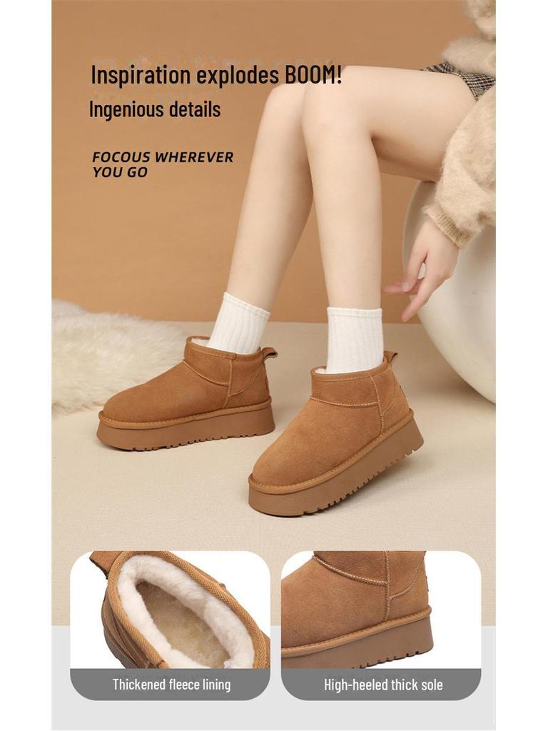 Unisex Genuine Leather Thick-Soled Snow Boots - Versatile Winter Warm Short Boots for Women and Couples