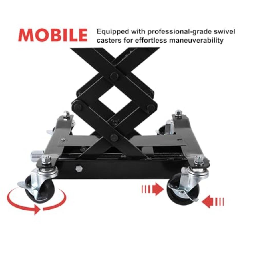 450 LBS Low Profile Transmission Jack - Heavy-Duty Auto Repair Lift with 7-23 Inch Hght Range 2M Safety Straps and 4 Brake Whee