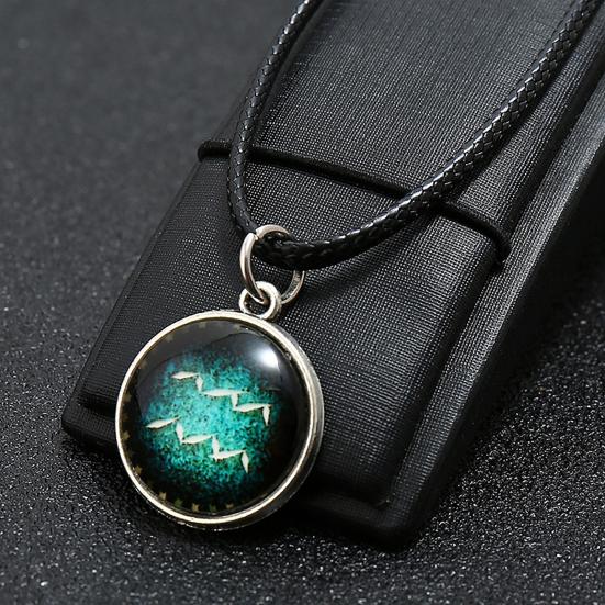 Horoscope Pendant Necklace with Extended Chain Dress Up Hypoallergenic Luminous 12 Constellation Necklace Fashion Jewelry