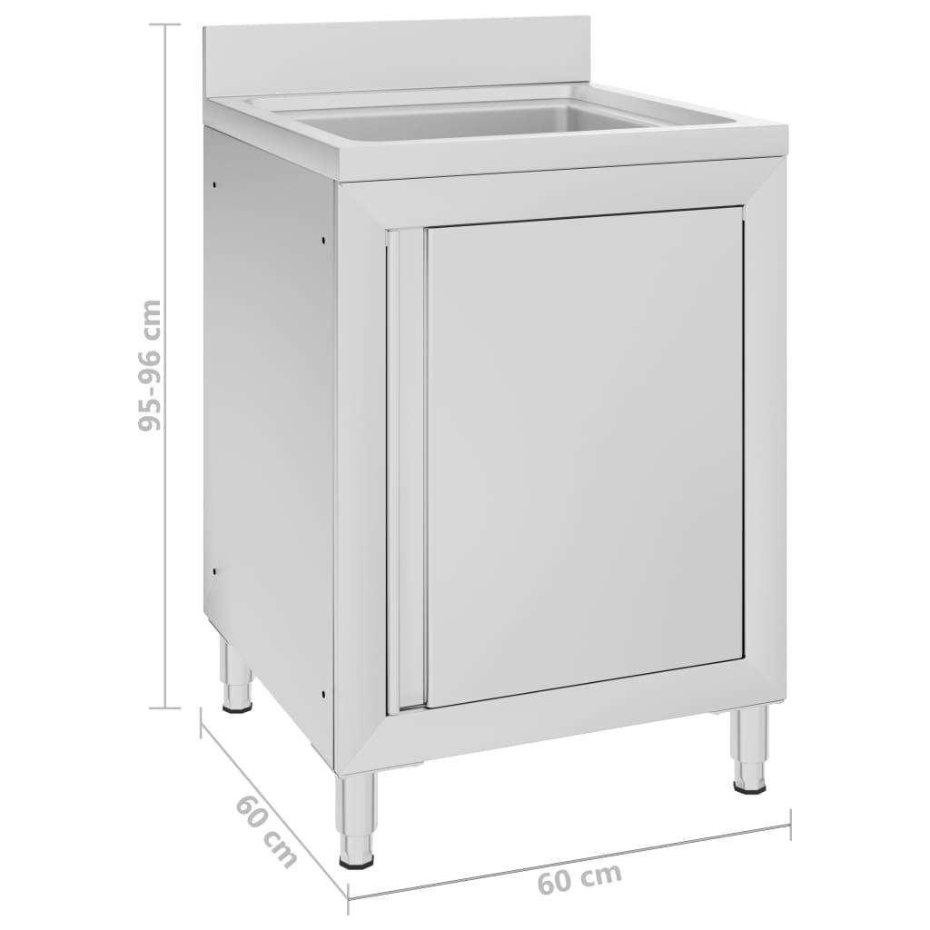 Vidaxl Tavolo Gastronomico con Lavello, 60x60x96 cm, Acciaio Inossidabile