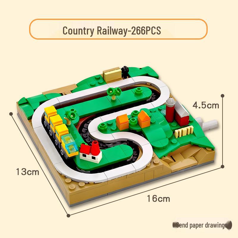 Hand-Crank Movable Railway Train Scene Building Blocks for Kids