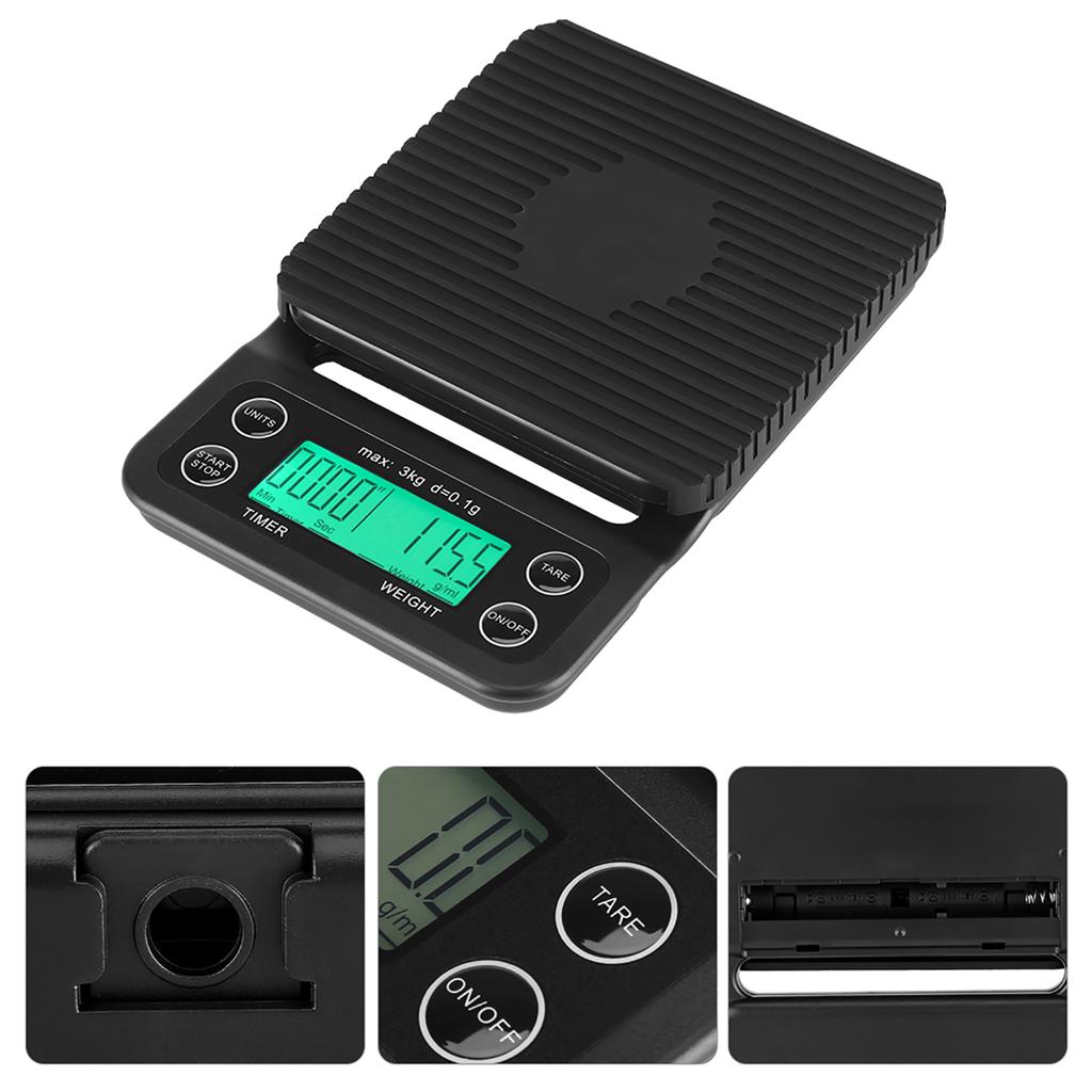3KGCelsius0.1g Digital Kitchen Food Scale Drip Coffee Weighing with Timer (Bluish Violet  Backlight)