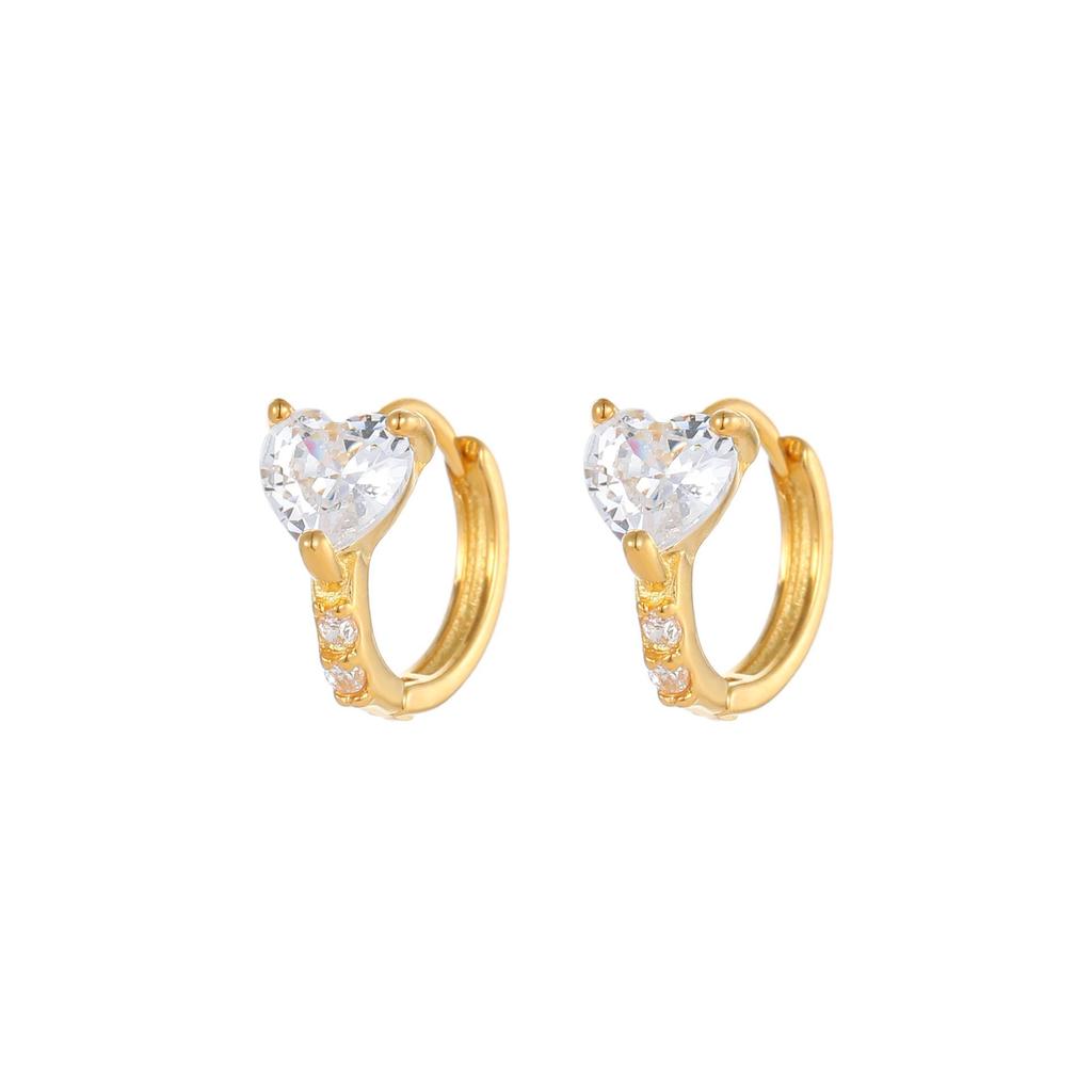 S925 Sterling Silver Love Heart Diamond Ear Cuffs - Minimalist Peach Heart Design Earrings