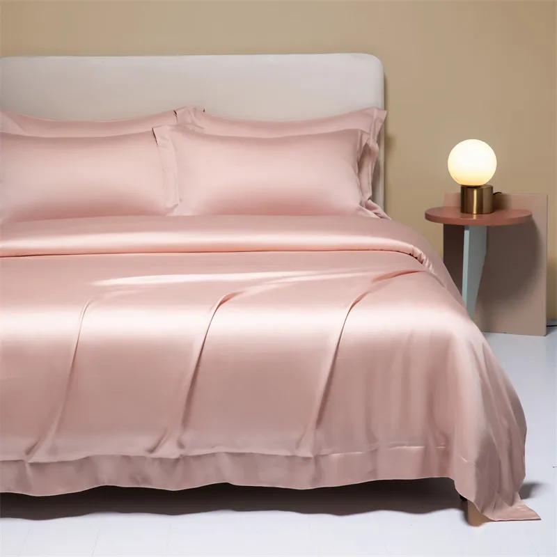 High-End 120S Natural Fabric Bedding Sets Summer Cooling Ice Silk Fitted Sheet Set Skin Friendly Comfortable Bedclothes For Home